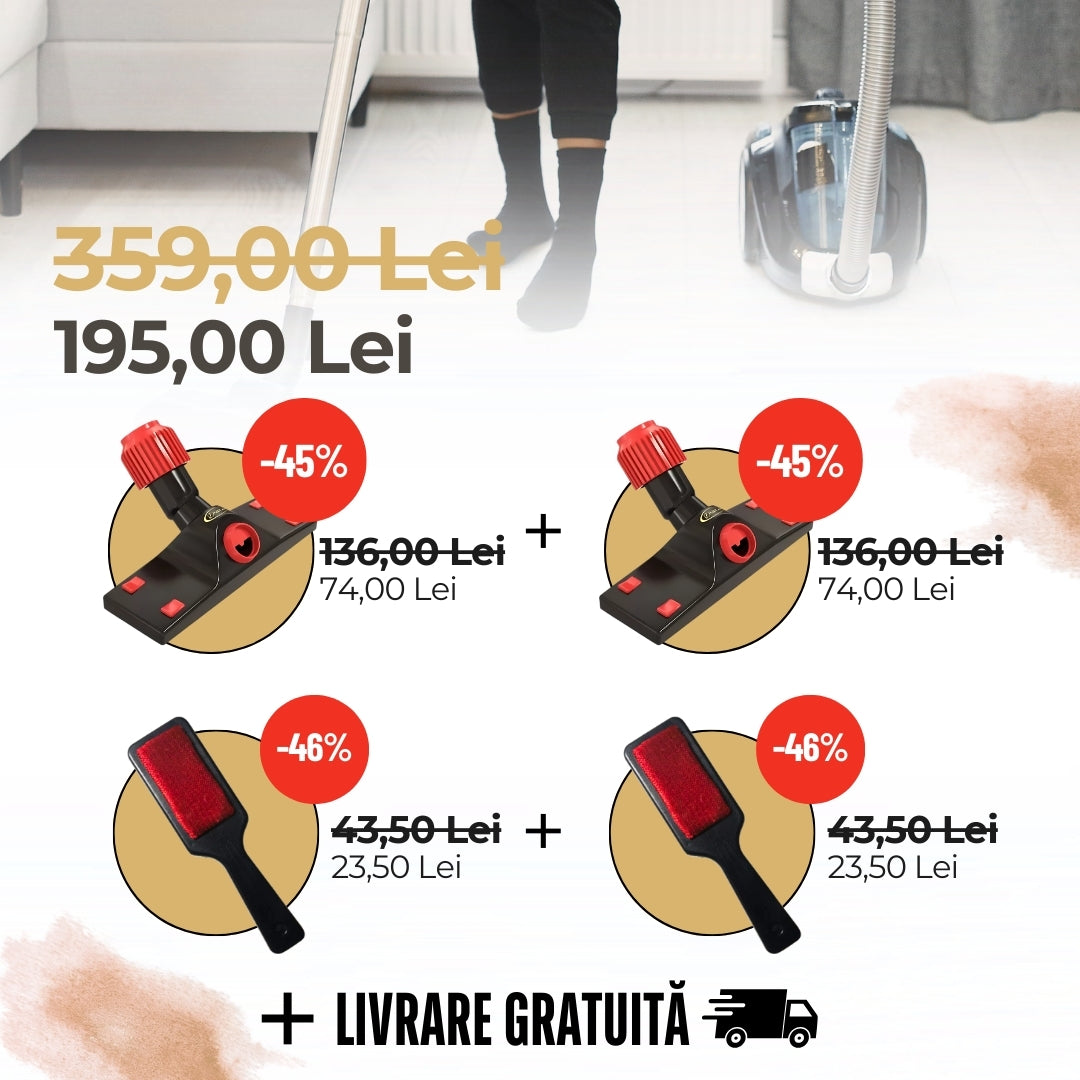 Pachet Dublu - 2 capete de aspirator + 2 perii pentru haine + Transport Gratuit
